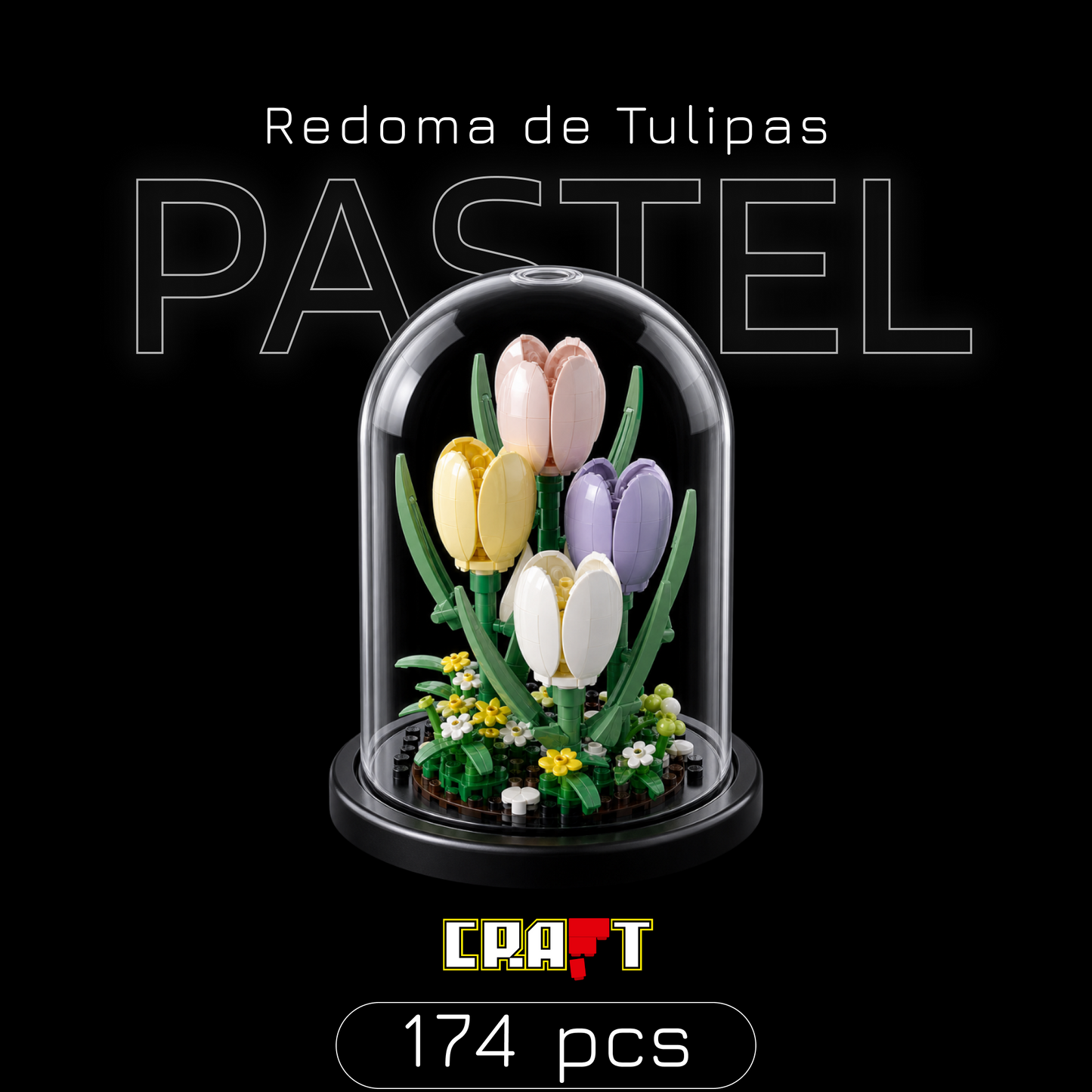 Redoma de Tulipas Pastel (174 pecas)