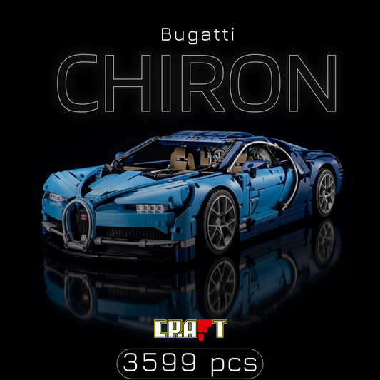 Bugatti Chiron azul com Motor W16 (3599 peças)